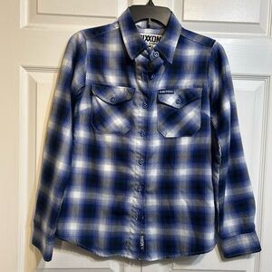 Dixxon Flannel Shirt Size S Small Blue Plaid Top Dog Town Rockabilly Grunge